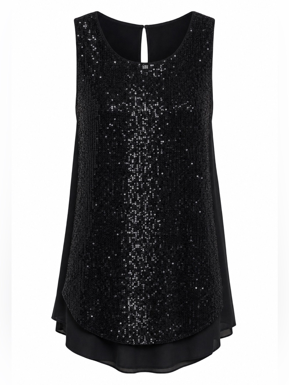 Papillon Sleeveless Sequin Blouse Black Round Neckline Back Keyhole Small